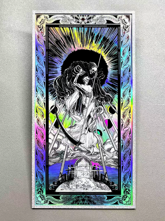 Prismatic detail of Astarion silver foil shikishi shining border fan merchandise by AO Treehouse.