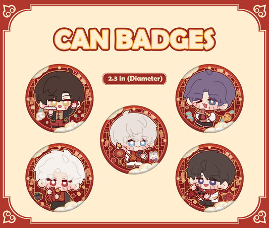 Love and Deepspace "New Year" 58mm Chibi Badge | Xavier, Zayne, Rafayel, Sylus, Caleb