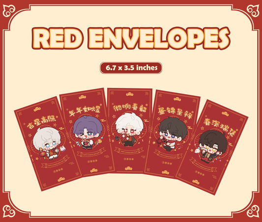 Love and Deepspace "New Year" Red Envelopes Set | Xavier, Zayne, Rafayel, Sylus, Caleb