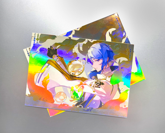 Front view of Ayato postcard showing holographic reflection