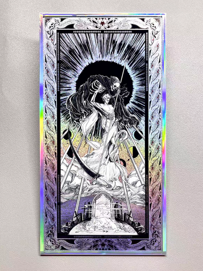 Astarion "Death's Dance" holographic shikishi art board from Baldur's Gate 3, featuring a smooth silver foil border frame.