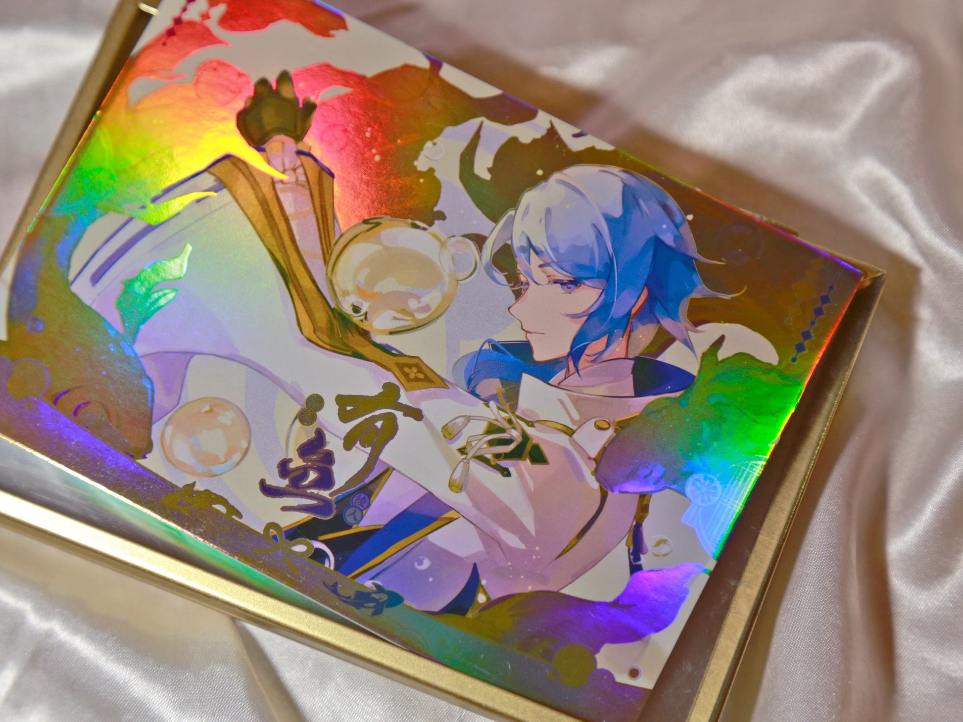Kamisato Ayato Genshin Impact holographic postcard with koi design by AO Treehouse.
