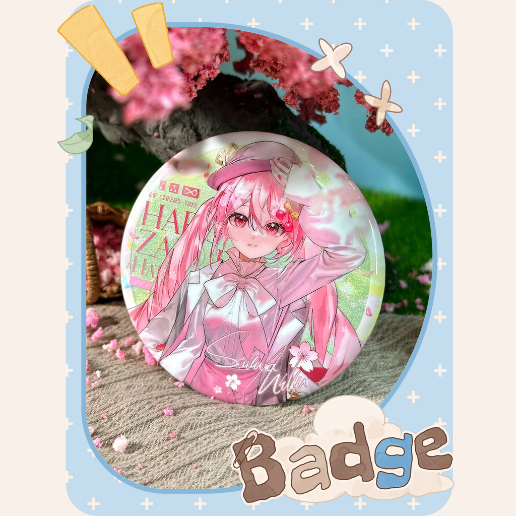 Miku Sakura Spring Floral Glitter Badge