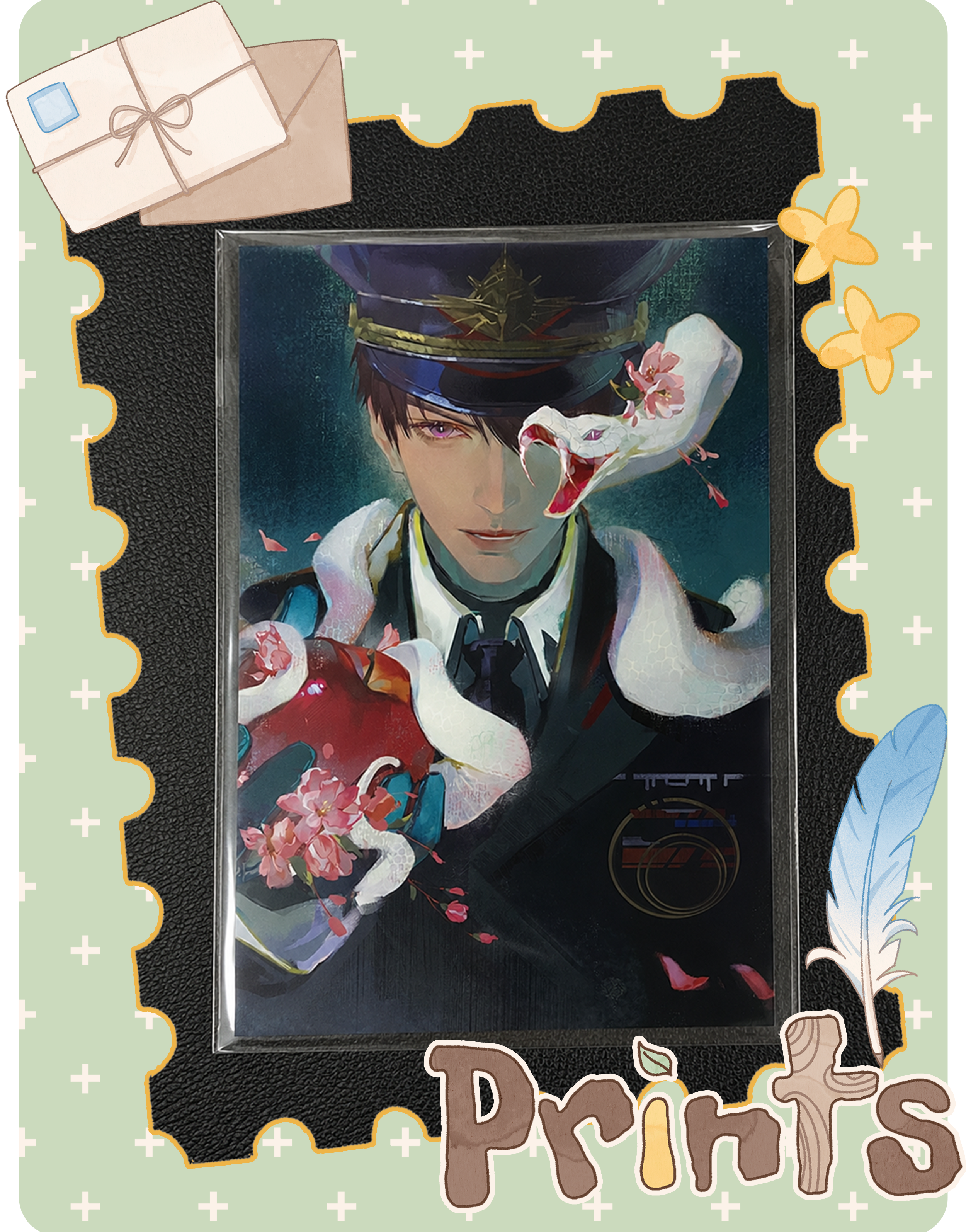 Display image of Caleb Forbidden Apple AR postcard with gothic artwork and decorative frame by AO Treehouse.