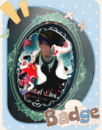 Display image of Caleb Forbidden Apple oval button badge with gothic artwork and decorative frame by AO Treehouse.