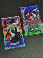 Physical display of Caleb Forbidden Apple tarot card showing the reflective finish and matching artwork by AO Treehouse.