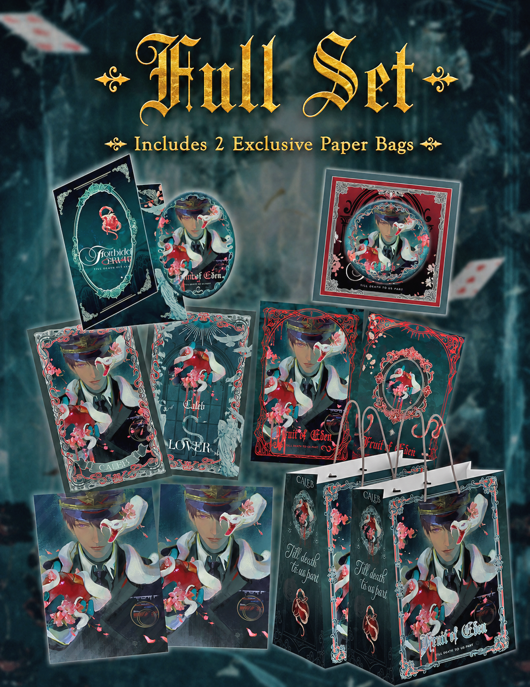 Display image of Caleb Forbidden Apple cupsleeve pickup full set with 2 exclusive paper bags by AO Treehouse.