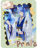 Display image of Kamisato Ayato kimono postcard fan merchandise by AO Treehouse.