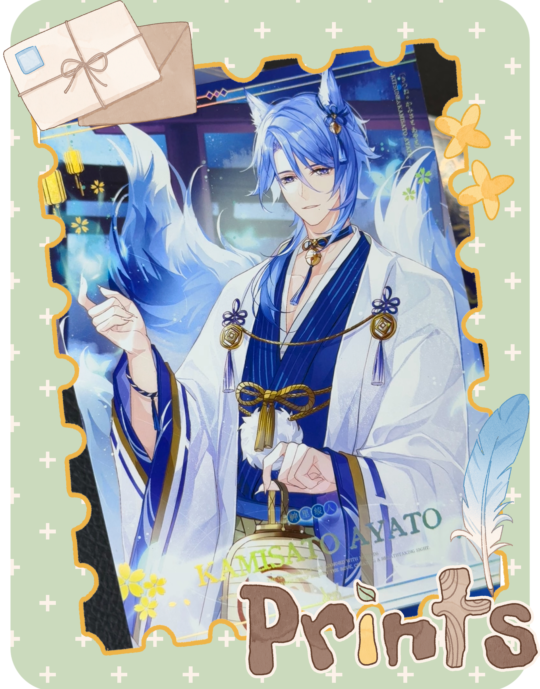 Display image of Kamisato Ayato kimono postcard fan merchandise by AO Treehouse.