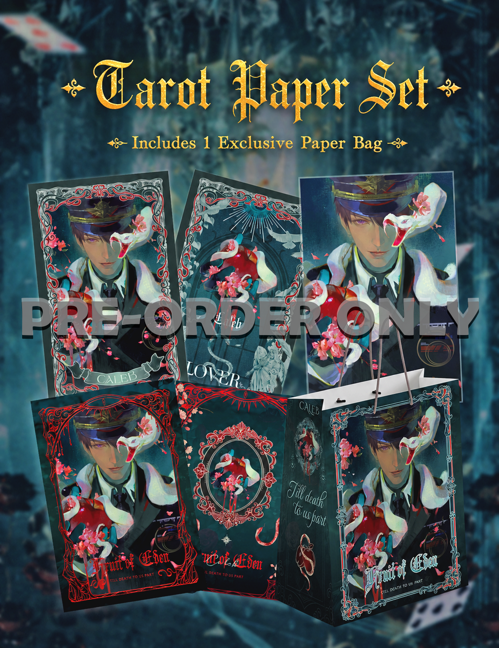 Display image of Caleb Forbidden Apple pre-order tarot paper set with exclusive paper bag by AO Treehouse.