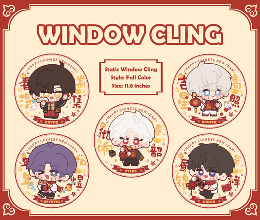 Love and Deepspace "New Year" 11.8" Static Window Cling | Full Color & Line Art Styles | Xavier, Zayne, Rafayel, Sylus, Caleb